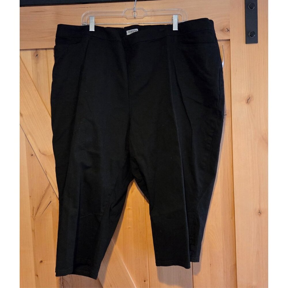 New! Catherines Plus 4X Essential Flat Front Twill Capri Side Inset Pants Black